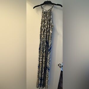 London Times Blue and White Maxi A-Line Skirt